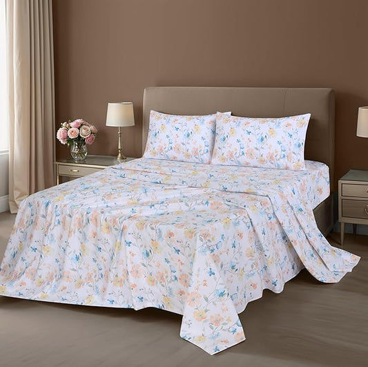 ZOYER 100% Cotton Sheets – King Size Percale Bedding, Cooling & Breathable, Durable with a Crisp, Soft & Comfortable Feel, 16" Deep Pocket, 4-Piece Set, Summer Spring