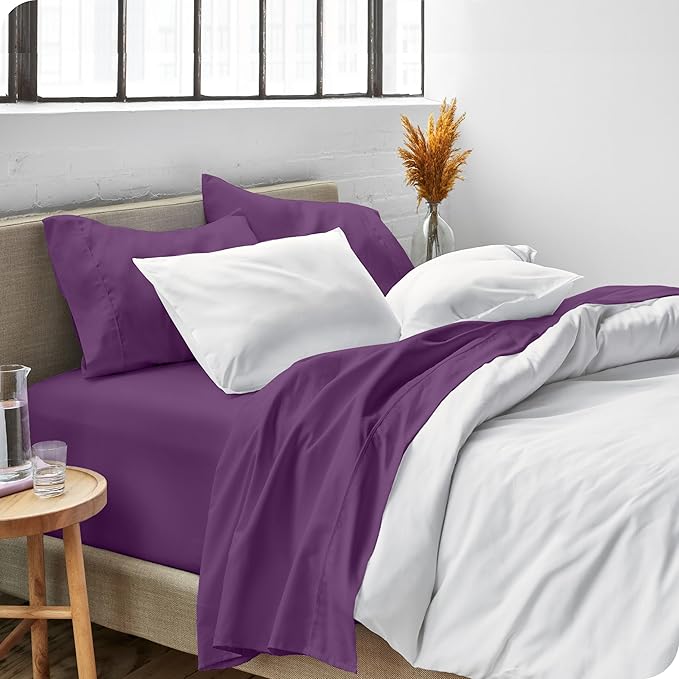 Bare Home Split Head Flex King Sheet Set - 1800 Ultra-Soft Microfiber Bed Sheets - Double Brushed - Deep Pockets - Easy Fit - 4 Piece Set - Bedding Sheets & Pillowcases (Plum)