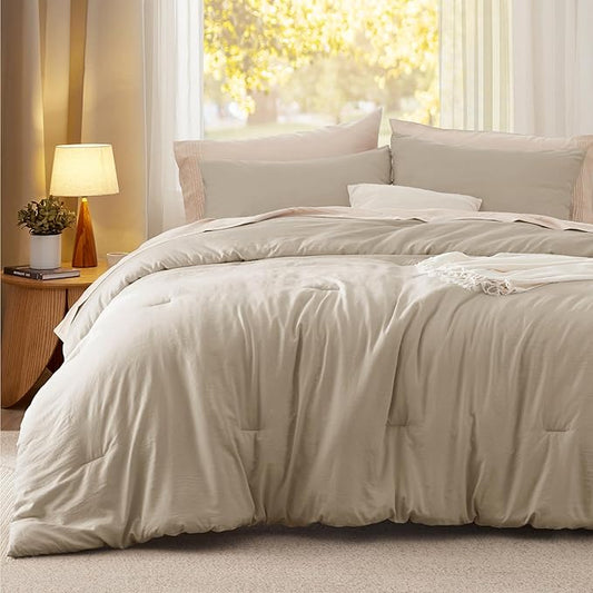 Bedsure Queen Comforter Set, Sand Soft Prewashed Bedding for All Seasons, 3 Pieces GentleSoft™ Bed Set, 1 Lightweight Comforter (90"x90") and 2 Pillowcases (20"x26")