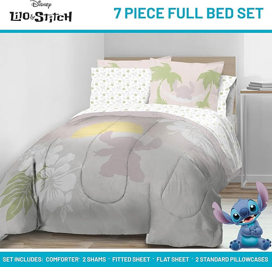 Jay Franco Disney Lilo and Stitch Full Size Comforter Set - 7 Piece Bedding Includes Sheet Set & Pillow Covers - Super Soft Cozy Bedding
