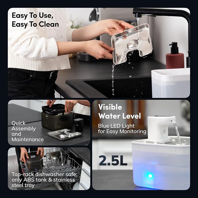 Cat Water Fountain Cordless, 88oz/2.6L Wireless Pet Water Fountain for Cats Indoor, Battery Operated Cat Drinking Fountain with Motion Sensor, Ultra Quiet Pump, BPA-Free, Black