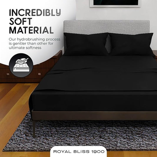 Royal Bliss King Size Sheets Set - 4 Piece Bedding - Wrinkle Free - Double Brushed, Extra Deep Pocket Sheets, Cooling (Black)