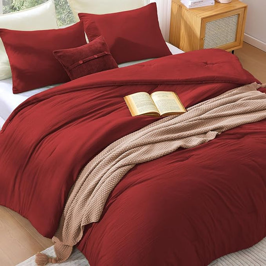 WRENSONGE King Size Comforter Set - 3 Pieces Bright Red Comforter Prewashed Soft Lightweight for All Seasons,Fluffy Down Alternative Comforter King Size with 2 Pillow Shams