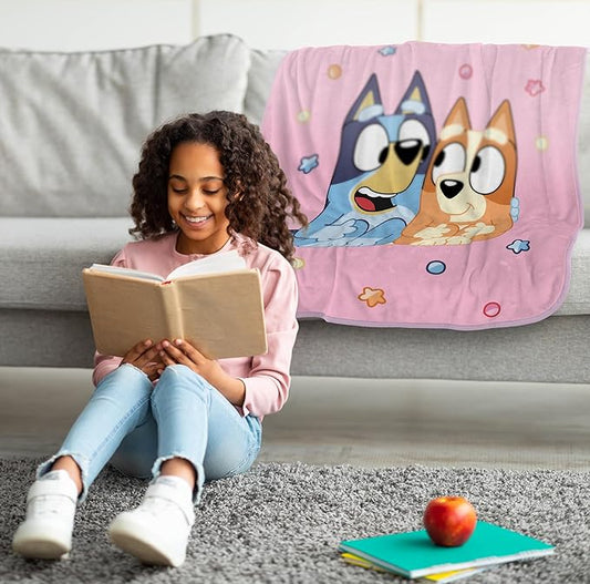 Jay Franco Kids Plush Throw Blanket – Soft & Comfy Throw for Couch or Bed – Cozy Home Décor for Living Room & Bedroom, Pink - Bluey, 40x50 - Travel Blanket