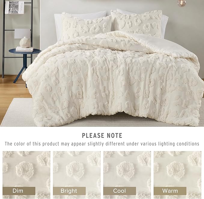 Intelligent Design Twin Duvet Cover Set Chenille Tufted Animal Print Pattern Duvet Cover Twin Size, All Season Fuzzy Bedding Cover, Soft Microfiber Reverse, Larissa, Twin/Twin XL Off-White 2 Piece