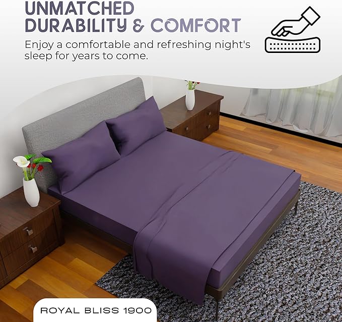 Royal Bliss California King - 4 Piece Deep Pocket Sheet Set for Adjustable Beds - Double Brushed Microfiber (Plum)