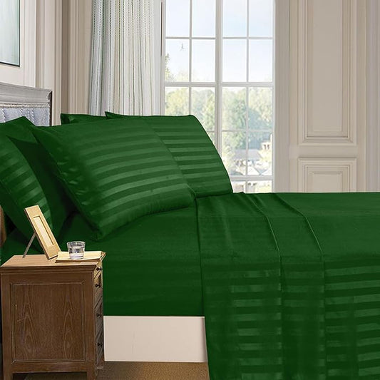 Elegant Comfort Softest and Coziest 6-Piece Sheet Set - 1500 Premium Hotel Quality Microfiber - Deep Pocket, Wrinkle Resistant 6-Piece Damask Stripe Bed Sheet Set, Full, Hunter Green