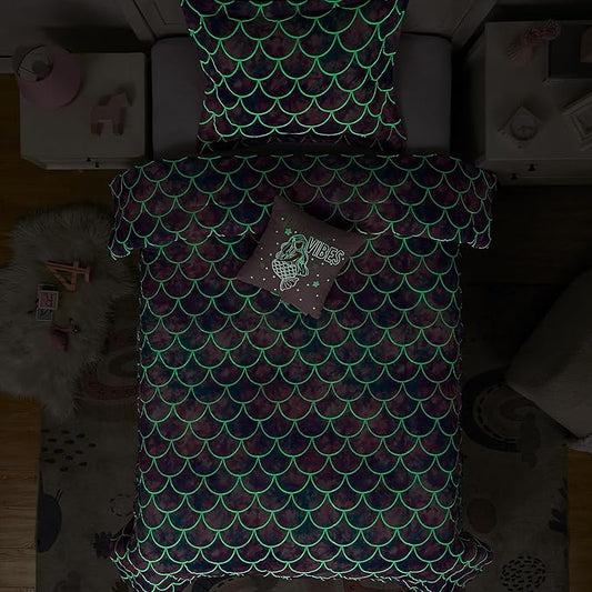Kids Comforter Set Full Size for Girls, Glow in The Dark Mermaid Bedding Set 1 Comforter, 1 Decor Pillow, 2 Pillow Shams