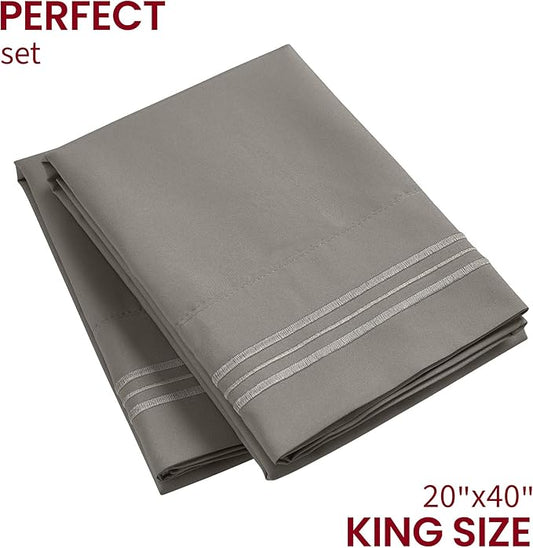 Mellanni Pillow Cases - Luxury, Extra Soft, Cooling Pillow Covers - 2 PC Iconic Collection Pillowcases - Envelope Closure (King 20" x 40", Taupe)