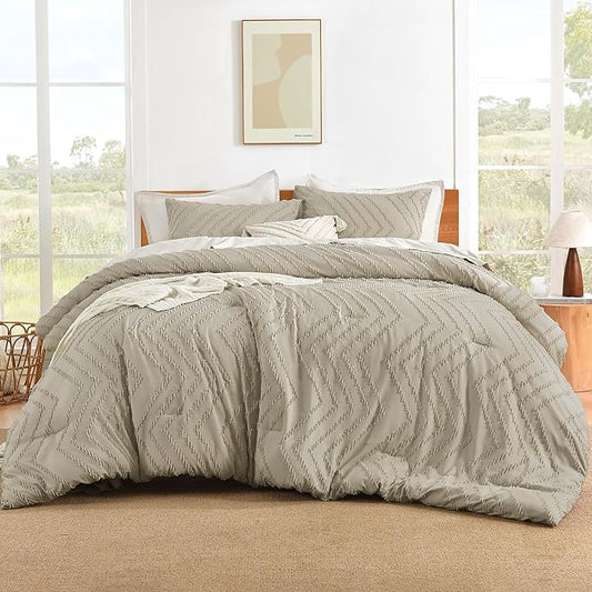 Litanika Wheat Comforter California King Size Set, 3 Pieces Cal King Oversized Chevron Tufted Solid Bedding Comforter Sets, Fluffy Bed Set (104x96In Comforter & 2 Pillowcases)