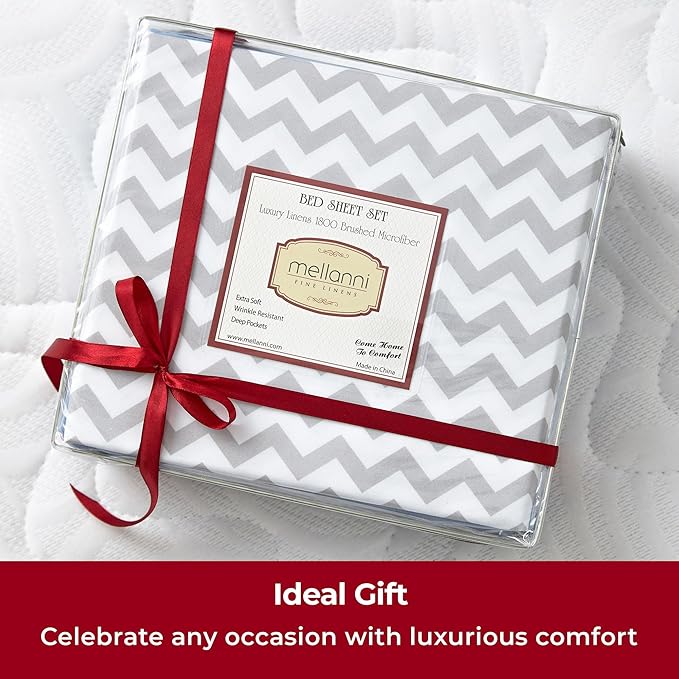 Mellanni California King Sheets Set - 4 PC Iconic Collection Bedding - Hotel Luxury, Extra Soft, Cooling Bed Sheets - Wrinkle, Fade, Stain Resistant (Cal King, Chevron Gray)