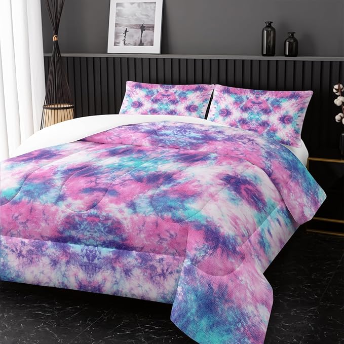 Colorful Graffiti Comforter Sets Twin Size, Violet Blue Symmetry Graffiti Bedding Set for Your Room, Abstract Soft Lightweight Quilted Set All Season 1 Comforter and 2 Pillowcases