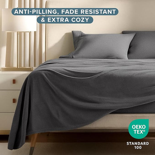 Bare Home Super Soft Fleece Sheet Set - King Size - Extra Plush Polar Fleece, Pill-Resistant Bed Sheets - All Season Cozy Warmth, Breathable & Hypoallergenic (King, Grey)