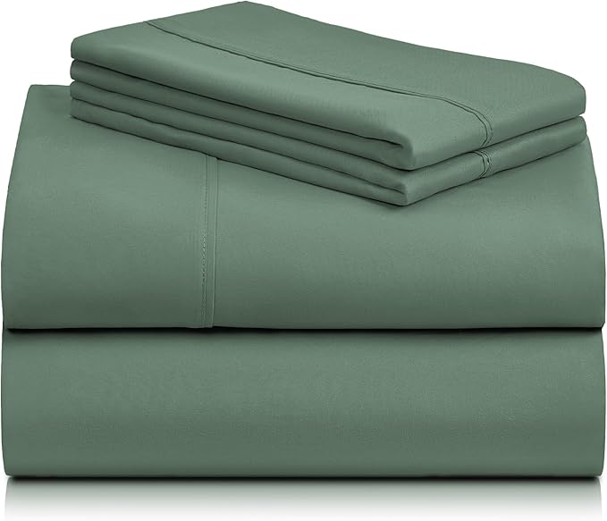 LuxClub 4 PC Full Sheet Set, Breathable Luxury Bed Sheets, Deep Pockets 18" Wrinkle Free Cooling Bed Sheets Machine Washable Hotel Bedding Silky Soft - Tree Moss Green Full