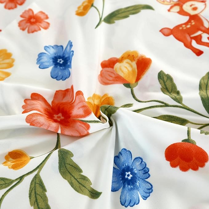 SDIII Reindeer and Floral Comforter Set Queen 3 Pieces, Soft Microfiber Vintage Floral Comforter Queen Size, Yellow Flower Bedding All Season