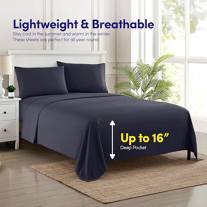 1500 Supreme Collection Extra Soft RV Short Queen Sheets Set, Navy Blue - Luxury Bed Sheets Set with Deep Pocket Wrinkle Free Hypoallergenic Bedding, Over 40 Colors, RV Short Queen Size, Navy