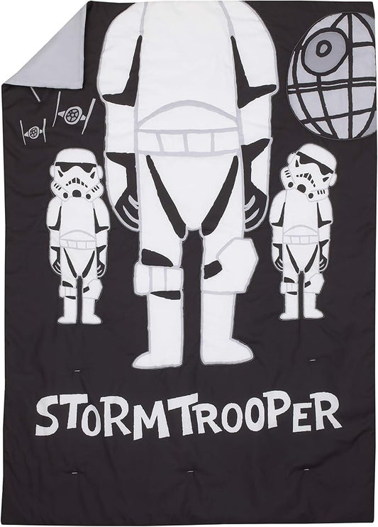 Disney Star Wars Storm Trooper Black and White 4 Piece Toddler Bed Set - Comforter, Fitted Bottom Sheet, Flat Top Sheet, and Reversible Pillowcase