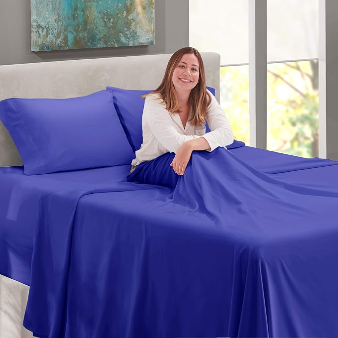 Nestl Queen Size Sheet Set, 4 Piece Extra Deep Pocket (18-24 inches), Microfiber, Hotel Luxury, Soft, Breathable, Wrinkle-Free, Easy to Care, Royal Blue