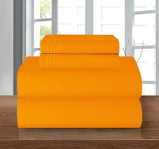 Elegant Comfort Luxury 1500 Premium Hotel Quality Microfiber 4-Piece Sheet Set - Wrinkle Resistant, All Around Elastic Fitted Sheet, Deep Pocket up to 16", King, Orange