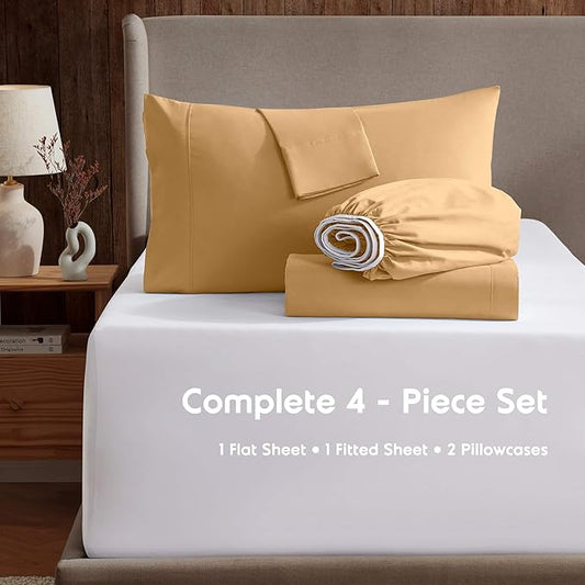 Nestl Full XL Sheet Set - Luxury 1800 Ultra-Soft Microfiber Full Extra Long Bed Sheets - Double Brushed - Deep Pockets - Easy Fit - 4 Piece Set - Bedding Sheets & Pillowcases (Full XL, Camel Gold)