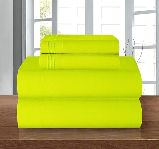 Elegant Comfort Luxury 1500 Premium Hotel Quality Microfiber 4-Piece Sheet Set - Wrinkle Resistant, All Around Elastic Fitted Sheet, Deep Pocket up to 16", Twin/Twin XL, Lime