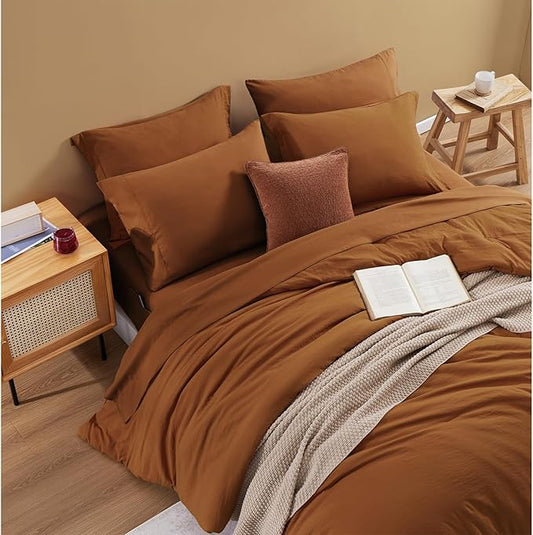 WRENSONGE Twin Comforter Set- 5 Pieces Terracotta Bed in a Bag, All Season Twin XL Bedding Sets with 1 Fitted Sheet, 1 Flat Sheet, 1 Pillow Sham and 1 Pillowcase