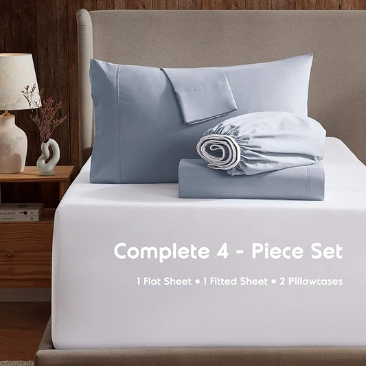 Nestl Full Sheet Set - Luxury 1800 Ultra-Soft Microfiber Full Bed Sheets - Double Brushed - Deep Pockets - Easy Fit - 4 Piece Set - Bedding Sheets & Pillowcases (Full, Ice Blue)