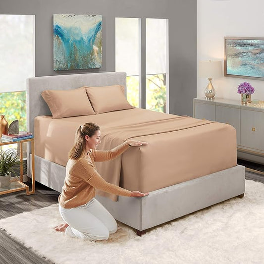 Nestl Twin XL Size Sheet Set, 4 Piece Extra Deep Pocket (18-24 inches), Microfiber, Hotel Luxury, Soft, Breathable, Wrinkle-Free, Easy to Care, Taupe