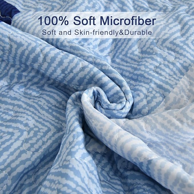 Dintszyayue Blue Quilt Set Queen Size,3 Pieces Aztec Texture Bedding Coverlet Set Boho Bedspread Geometric Pattern Quilt Bedding Set Reversiber Microfiber Quilt Bed Spread for All Season(Blue,90"x96")