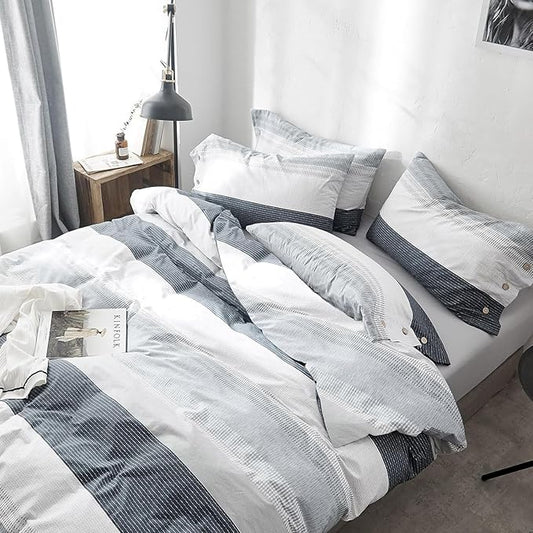 LifeTB Striped Comforter Set Twin XL Size, Modern Style Blue Grey Stripes Pattern Printed Bedding Set, 3 Pieces Lightweight Bedding Comforter Set, Stripe Soft Fluffy Bed Comforter with 2 Pillowcases