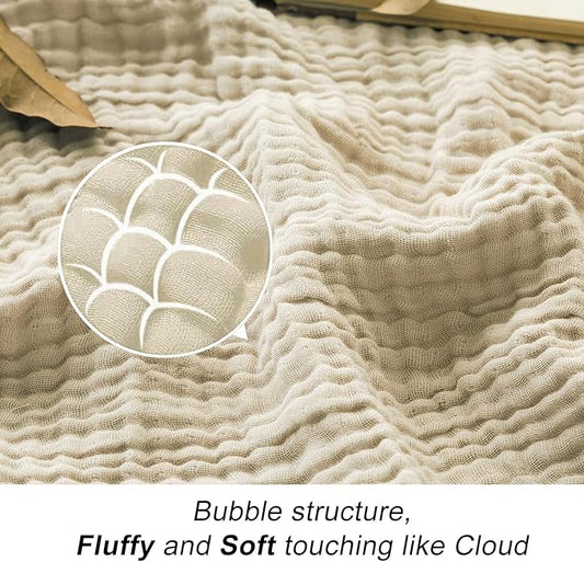 EMME Cotton Blanket Queen Size for Bed Soft Muslin Bed Blankets 90"x90" Light Tan Lightweight Breathable Bedspread Coverlet All Season Gauze
