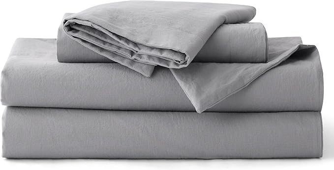 Bedsure 100% Washed Cotton Duvet Cover Queen Size - Grey Minimalist Bedding Set Linen Like - PureWoven Plain Simple & Soft Comforter Cover for All Seasons, 3 Pieces (Grey, Queen, 90"x90")