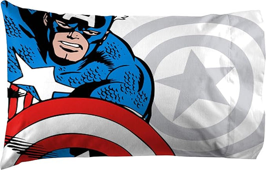 Jay Franco Kids Sheet Cartoon Set with Fitted, Flat Sheets & Pillow Cover - Ultra-Soft Bedding with Pillowcase for Room Decor, White - Avengers, 4 Piece Queen