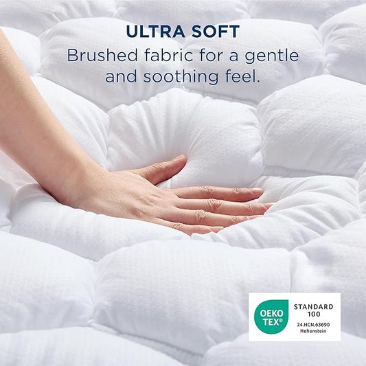 Bedsure Queen Mattress Pad - Quilted Fitted Mattress Topper Protector with 8-21 Inches Deep Pocket, Noiseless Breathable Bed Cover Padded, Machine Washable, White, 60x80 Inches