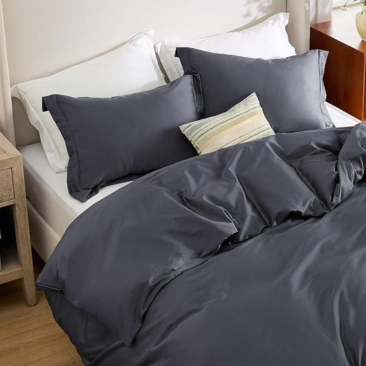 Bedsure Cooling Duvet Cover Queen Size - Moisture Wicking and Silky Eucalyptus Lyocell Cotton Hybrid Comforter Cover Set for Hot Sleeper - Buttery Soft and Breathable, Cooling Bedding Set, Dark Grey