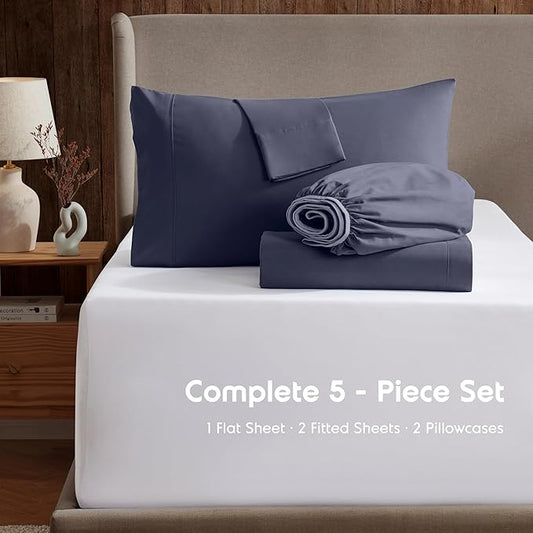 Nestl Split King Sheet Set - 1800 Ultra-Soft Microfiber Bed Sheets - Double Brushed - Deep Pockets - Easy Fit - 5 Piece Set - Bed Sheets & Pillowcases (Split King Size, Navy Blue)