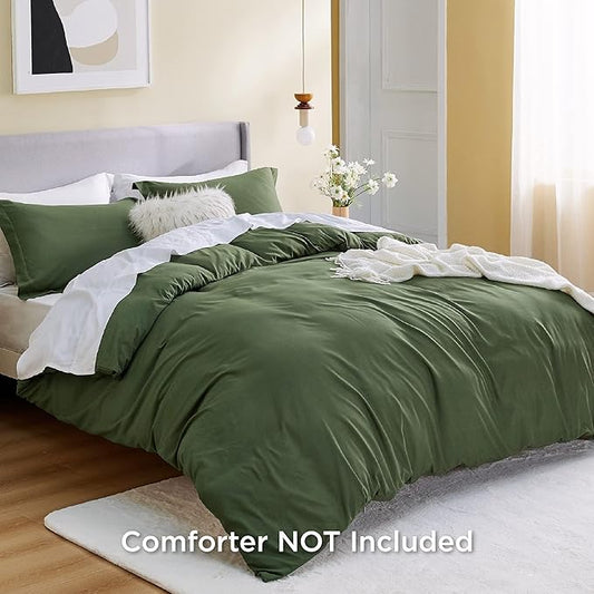 Bedsure Duvet Cover Full Size - Soft Double Brushed Bedding Set for Kids & Adults, Zipper Closure, 3 Pieces, Includes 1 Duvet Cover (80"x90") & 2 Pillow Shams, NO Comforter, Olive Green