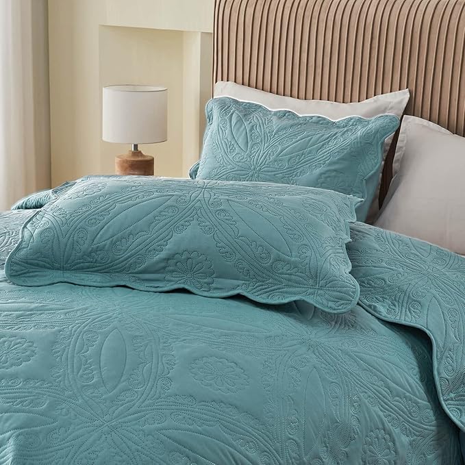 Oversized Cal King Bedspreads 120x120 for Extra Tall Split California King Bed Lightweight Quilted Coverlet Set 3 Pieces 1 Quilt 2 Pillow Shams Blue