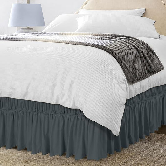 Utopia Bedding Queen Elastic Bed Ruffle - Easy Wrap Around Ruffle - Microfiber Bed Skirt with Adjustable Buckle & Elastic Belt 16 Inch Tailored Drop - Hotel Quality Bedskirt, Fade Resistant (Grey)