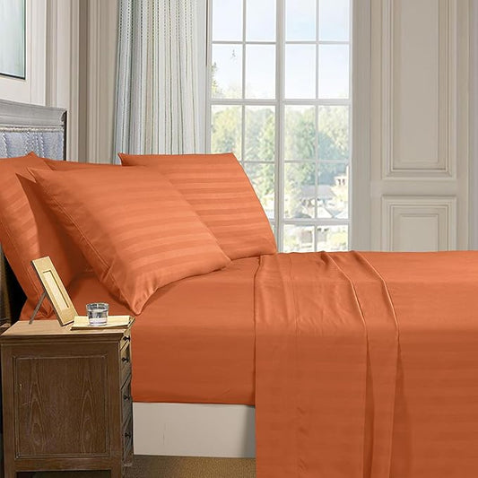 Elegant Comfort Softest and Coziest 4-Piece Sheet Set - 1500 Premium Hotel Quality Microfiber - Deep Pocket, Wrinkle Resistant 4-Piece Damask Stripe Bed Sheet Set, Twin, Coral