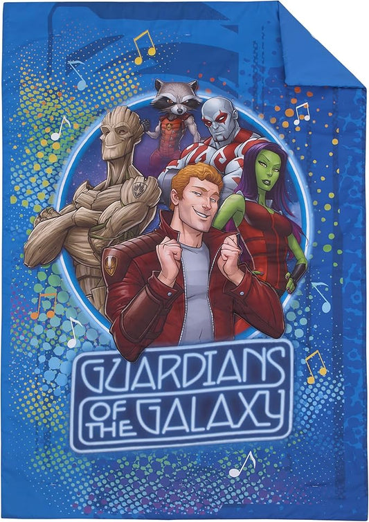 NoJo Marvel Guardians of The Galaxy Blue Let's Rock 4 Piece Toddler Bed Set - Comforter, Fitted Bottom Sheet, Flat Top Sheet, and Reversible Pillowcase