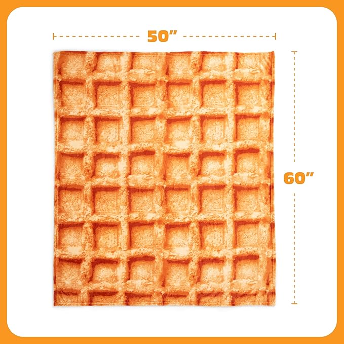 Cozy Concepts Co. Waffle Blanket by Relatable, Giant Breakfast Throw Blanket with Butter Square, Easter Basket Stuffers for Teens, 65” Soft Fleece Blanket – Cozy Easter Gift