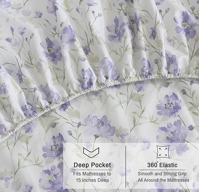 RUVANTI 100% Organic Cotton Sheets King Size, Percale Weave, GOTS Certified, 4-Piece Set, Deep Pocket 15", Crisp & Breathable, Soft Durable Bedding, Sábanas Algodón Orgánico – Heather