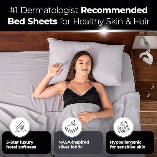 Silvery Silver Infused Bed Sheets Set - Ultra-Soft Temperature-Regulating Fabric with Self-Cleaning Technology™ That Stays Fresh 3X Longer for Hygienic Sleep - Ultra Soft Luxury Bedding Set
