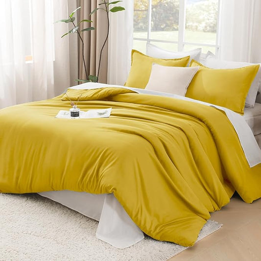 Litanika Comforters Twin XL Size Mustard Yellow, 2 Pieces Lightweight Solid Bedding Set & Collections, All Season Fluffy Bed Set (68x92 Inches Comforter & 1 Pillowcase)