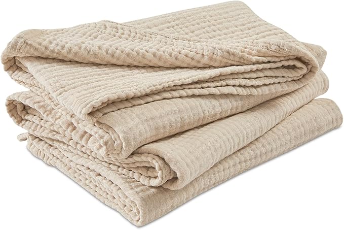 EMME Cotton Muslin Throw Blanket Couch Breathable Gauze Soft Lightweight Bed Blankets Adults (Heather Beige, 50"x60")