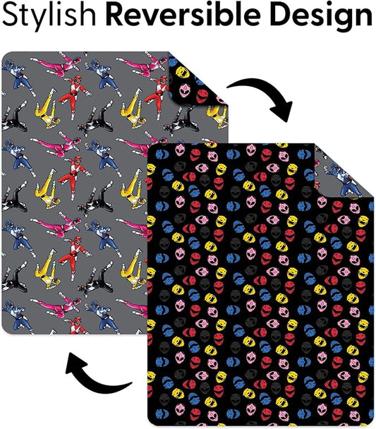 Power Rangers and Helmets Quilted Throw Blanket, Classic Mighty Morphin Helmet Icons, Comfy Throw, Adults Boys Girls, Soft Lightweight Bedding for Bed, or Couch, 60 x 80 Inches