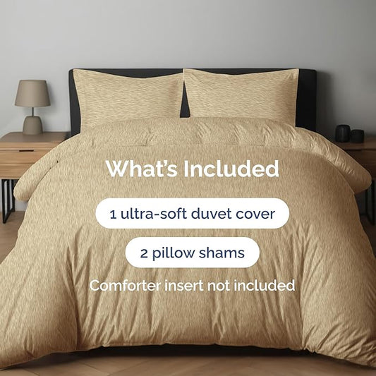 Duvet Cover Cal King Size Set - Extra Soft Cal King Duvet Cover 104" x 98" with 2 Pillow Shams - Hotel Luxury, Easy Care, Fade Free w/ Zipper Closures & Ties - Comfy, Cozy & Breathable (Heathered Tan)
