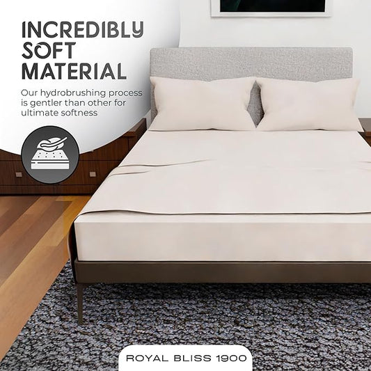Royal Bliss King Size Sheets Set - 4 Piece Bedding, Wrinkle Free, Double Brushed, Cooling Sheets, Ivory