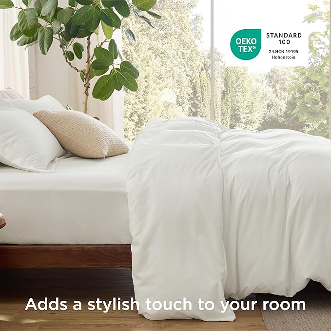 Bedsure Duvet Cover with Fitted Sheet King - Deep Pocket, Hotel Luxury Soft Double Brushed Bedding Set with Zipper Closure, 1 Duvet Cover, 1 Fitted Sheet, 2 Pillow Shams, NO Comforter, Cream White